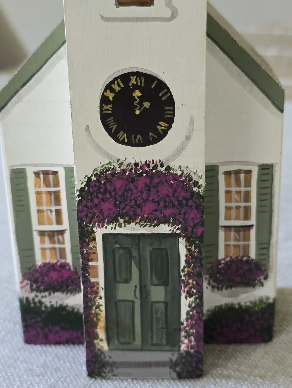 Vintage Susan J Stentiford Little White Church Wood Shelf Sitter Signed Decor